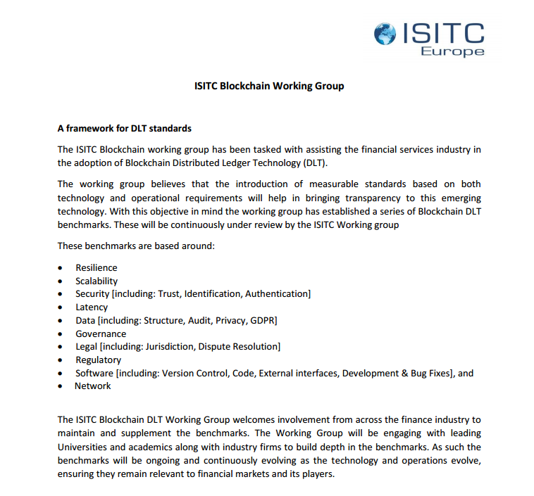 欧洲ISITC的10个区块链标准倡议